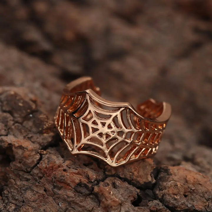 Handmade Bat & Spider Web Adjustable Ring